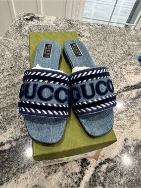 Gucci Denim Logo Slides